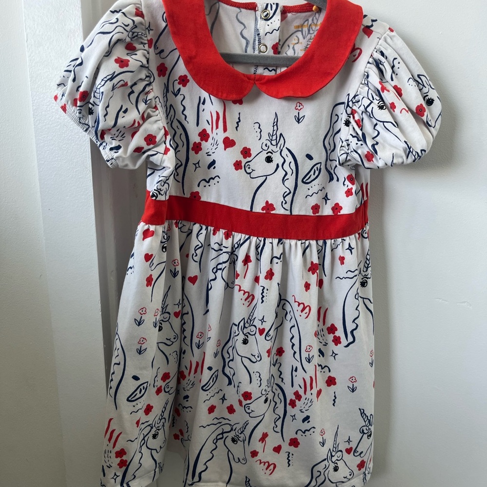 Mini Rodini Unicorn Collar Dress - red, white, blue sz 3-5yr old 110 retail $78
